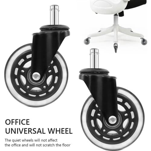 5Pcs 360 Degree Mute Roller Rubber Office Chair Caster Wheels 3 Inch Swivel Replacement Soft Safe Universal Fit Set Hardware