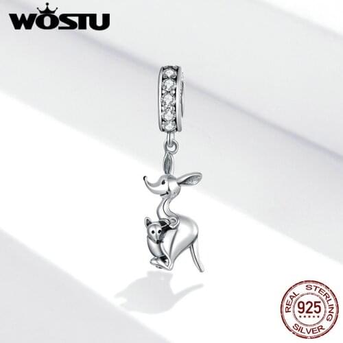 WOSTU 2020 Real 925 Sterling Silver Giraffe Dazzling Clip Charms Round Crystal Crown Heart Beads Fit