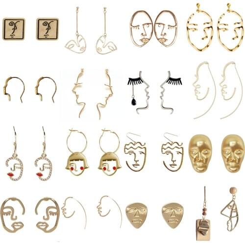 New Punk Abstract Drop Earrings for Women Retro Face Hollow out Big Statement Figture Pendant Earrings Jewelry Gifts