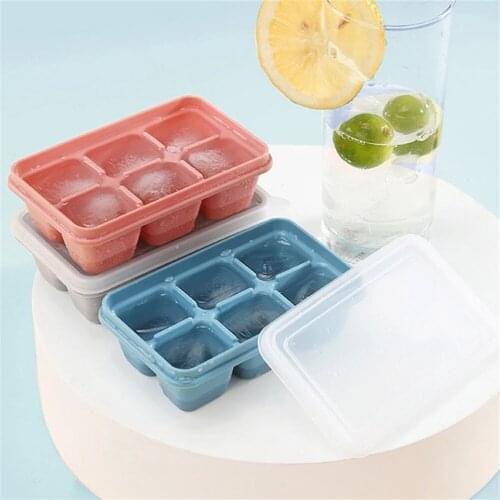 6 Grids Food Grade Silicone Ice Tray Home With Lid Diy Ice Cube Mold Square Shape Ice Cream Maker Kitchen Bar Accessories