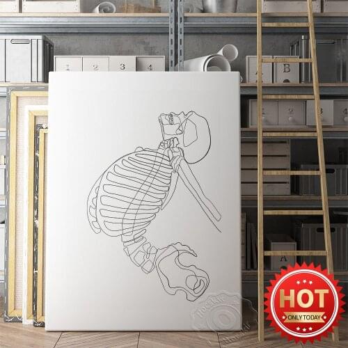 Modern Simple Black And White Line Drawing Human Body Bones Poster, DoctorS Office Nordic Style Decor Wall Picture, Wall Art