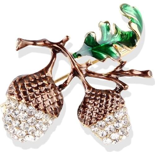 Rhinestone Pine Tower Enamel Brooches Men Womens Plants Weddings Banquet Party Brooch Oak Acorns