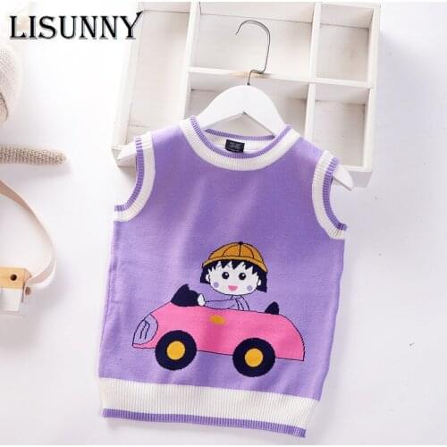Baby Girls Sweater Vest Baby Autumn 2021 New Cartoon Children Knit Vest Pullover Kids Sweater Top Toddler Clothes O-Neck 2-7y