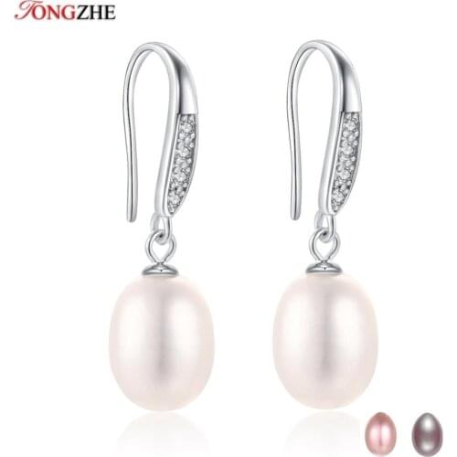 TONGZHE New Brand Natural Freshwater Pearl Drop Earrings For Women AAAA CZ Pink Purple Big Pearl Jewelry Bridal Party Gift