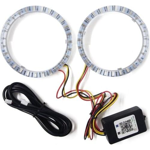 Universal 2Pcs 80mm RGB LED Angel Eye Ring Halo Lights Lamps DRL Headlight Bluetooth APP Control Car 9V-32V Fit for iOS Android