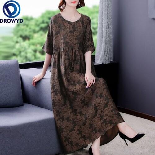 Fashion Vintage Boho Maxi Dress Summer 2021 New Brown Print O-neck Short Sleeve Long Dress Bodycon Elegant Runway Party Vestidos