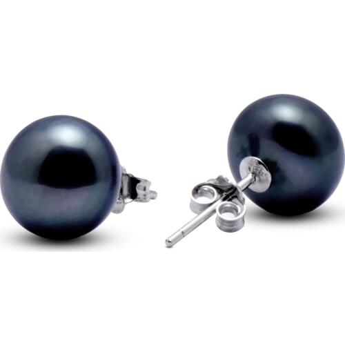 Vintage 925 Sterling Silver 9-10mm Black Freshwater Pearl Stud Earrings for Women Gifts Fine Jewelry Cheap Earrings FEIGE