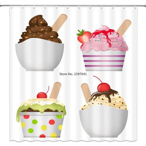 3D printed Dessert Ice Cream birthday Bathroom Shower Curtain Waterproof Polyester Home Decor With Hook Shower Curtain 180*200cm