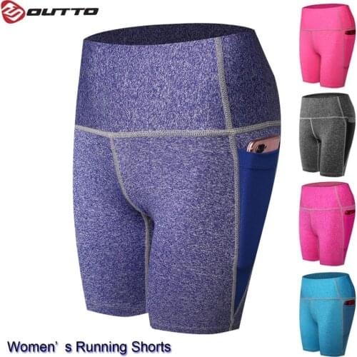 Outto Womens Compression Shorts with Pockets Fitness High Waist Quick Dry Gym Workout Shorts