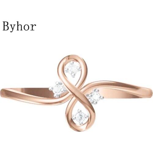 Byhor Solid 14K White+Rose Gold 0.032ct H/SI Natural Diamonds ring Women Fine Jewelry Trendy Engagement ring Wedding Band Ring