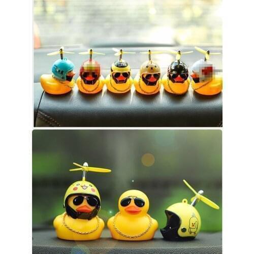 1pcs Cartoon Yellow Helmet Sunglass rubber Duck Shape Car Ornaments Auto Interior Decoration