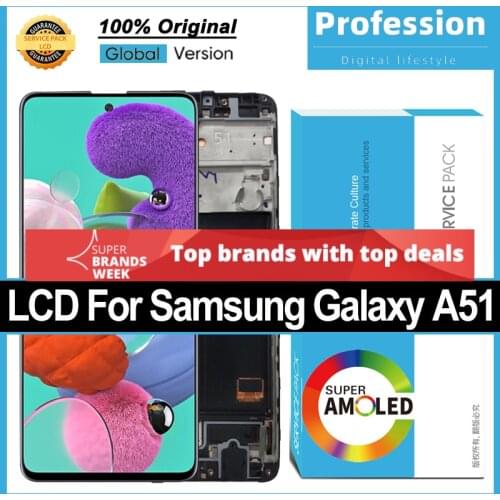 100% Original 6.5'' AMOLED Display for Samsung Galaxy A51 A515 A515F A515F Full LCD Touch Screen Repair Parts + Service Pack