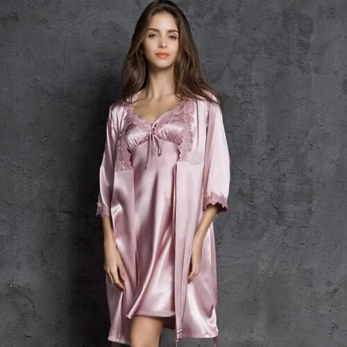 192 Two-piece Robe Nightdress Sets Stain Pajamas Women Sleepwear Set Sling Pijamas Women Sexy Silk Robes for Women Sleep Wear