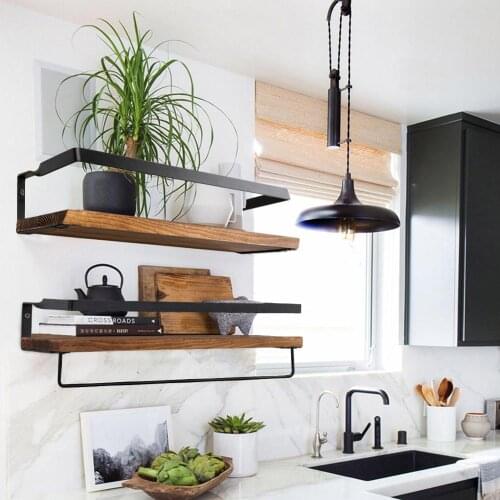 Wall Shelf Decorative Metal Wooden Rustic Floating Storage for Kitchen Bathroom Towel Frame Multifunction Storage Holder