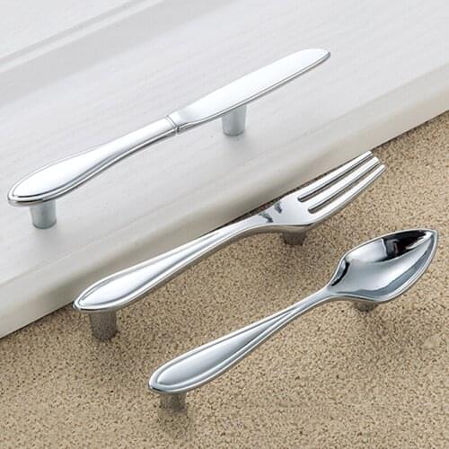 2PCS Nordic Metal Cabinet Handle Knobs Drawer And Wardrobe Pulls Furniture Hardware Fork Spoon Knife Shape