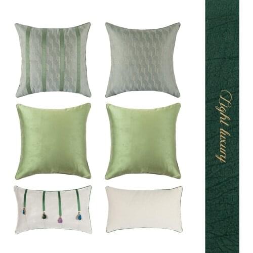 45x45/50x30cm luxury green satin cushion cover pillowcase sofa decorative gems striped pillow cover backrest
