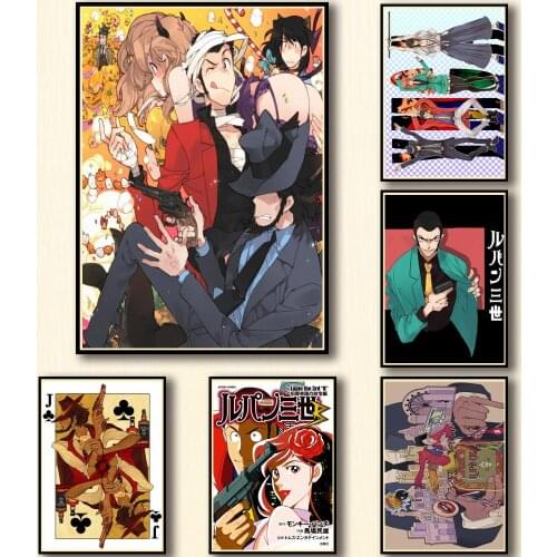 50 Designs Anime Rupan Sansei Whitepaper Poster Lupin III Artwork Fancy Wall Sticker for Coffee House Bar A3