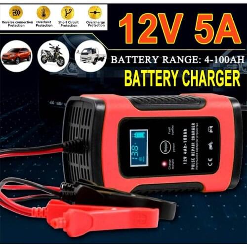 Autoleader 12V 5A Pulse Repair Digital LCD Lead Acid Battery Charger for Car Motorcycle Agm Gel Wet Auto Battery Chargers