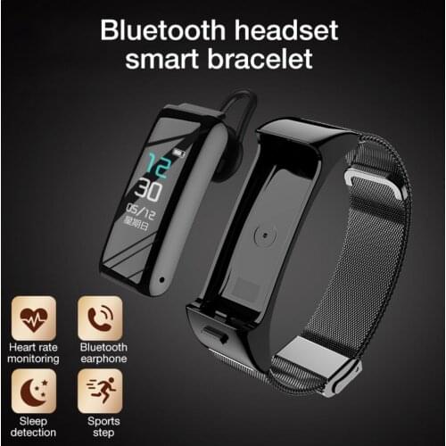 B6 0.96 Inch Wireless Bluetooth Headset Two In One Call Listen To Music Blood Pressure Heart Rate Health Monitoring Step Counter
