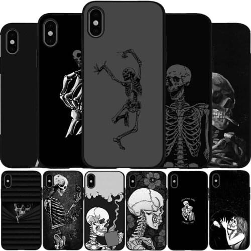 Skeleton black Silicone Phone Case For iPhone 12 XR XS Max 5 5S SE 2020 6 6S 7 8 PLUS X 11Pro Max 11 Cover