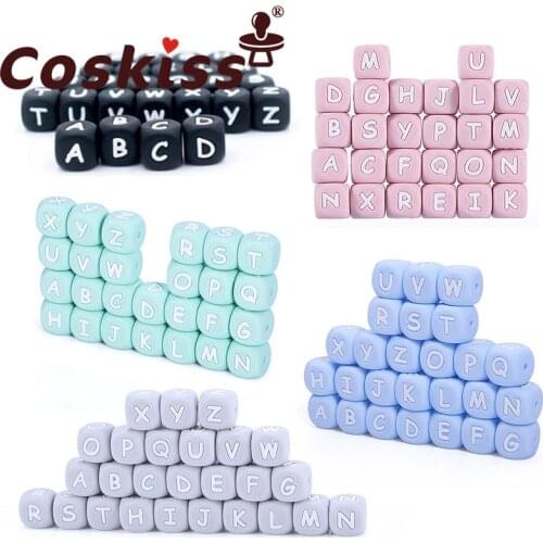 Coskiss 520pcs 12mm Silicone Letter Beads Silicone Chewing Beads Necklace Teething Baby Toys Beading DIY Baby DIY Mix Letter