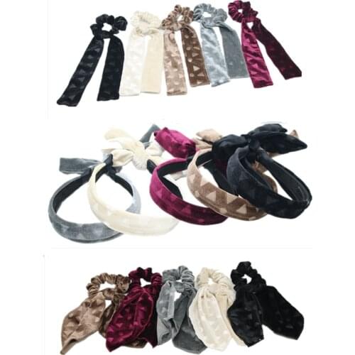 New winter Printing velvet girls hairband long tails bow hair accessories for children