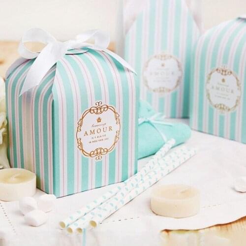 DIY 50pcs/100pcs 10.5x8x8cm amour Tiffany blue and white striped gift boxes wholesale bakery cookies packaging cartons candy box