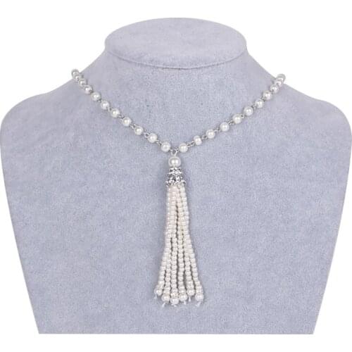 Long pearl necklace, pearl tassel pendant necklace, pearl beaded necklace, multi-layer pearl necklace