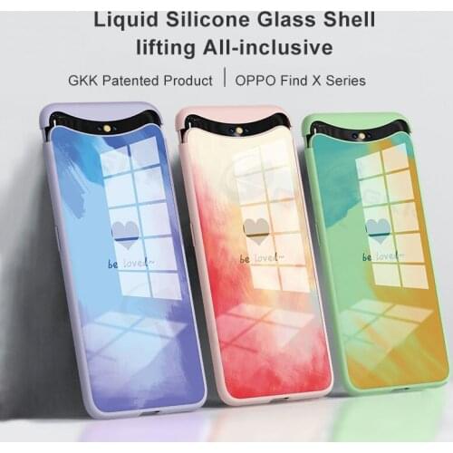For OPPO Find X Case Luxury Painted Tempered Glass Hard Cover Case For OPPO Find X Liquid Silicone Soft Edge Case + Screen Flim