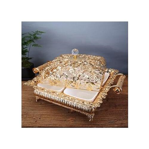 European style snacks division fruit candy dish living fashion metal tray fruit box fruit bowl with cover