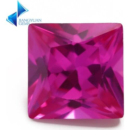 Factory Price Size 3x3~10x10mm Square Cut 3# Red Stone Princess Cut Synthetic Corundum Gems stone For jewelry