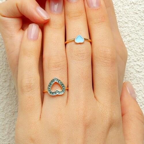 LUNA CHIAO Women Fashion Jewelry Enameled Crystal Heart Rings Set - Statement Ring