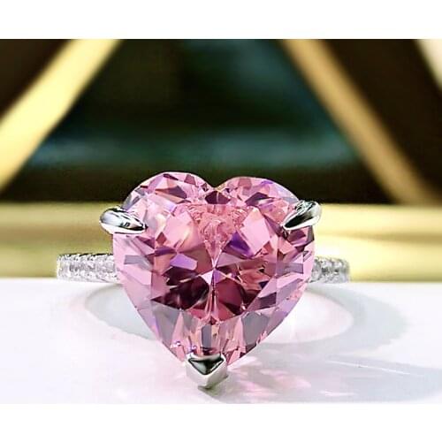 Luxury 925 Sterling Silver Rose Gold Plated Pink Engagement Wedding Band Eternity Ring for Women Christmas Gift Love Jewelry