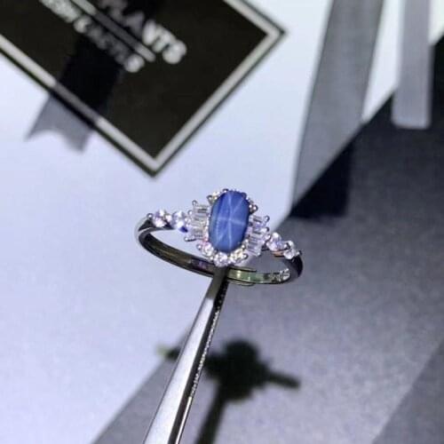 Pure 925 Sterling Silver Jewelry for Women 925 Silver Rings Wedding Blue Sapphire star Ring Wedding Engagement Silver Rings