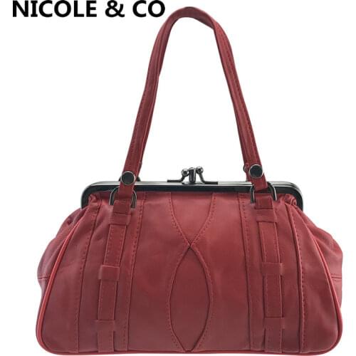 NICOLE & CO Women Genuine Leather Solid Wallet Coin Purse Sheepskin Clutch Phone bag Handbag Metal Hasp Card Holder Money Clip