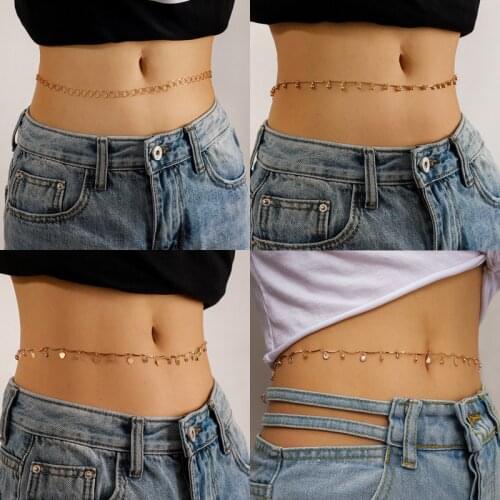 Summer Boho Fashion Simple Thin Chain Ladies Waist Belly Chain Trendy Beads Crystal Heart Tassel Pendant Waist Chain For Women