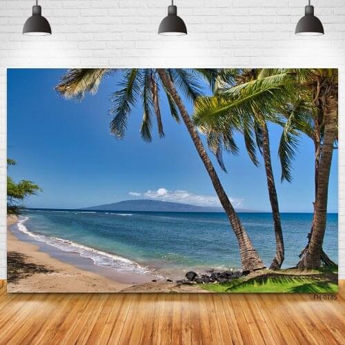 Summer Tropical Holiday Party Photocall Background Sea Beach Sand Blue Sky Palms Tree Backdrop For Photo Studio Baby Photography