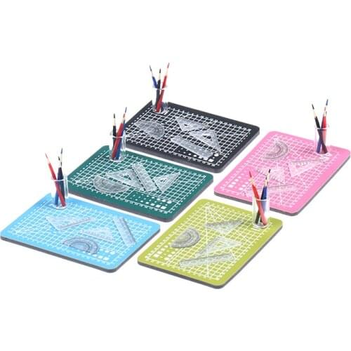 1 Set 1:12 Dollhouse Miniature Cutting Mat Ruler Pencil Pen Holder Set Doll Home Decor