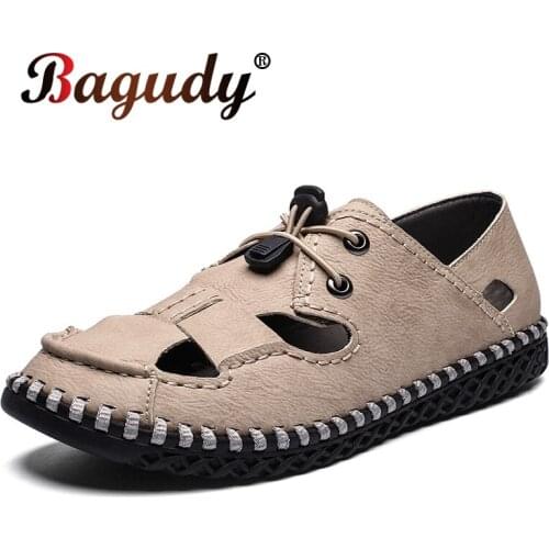 Genuine Leather Men Casual Shoes Summer Mens Leather Sandals Outdoor Comfortable Soft Walking Shoes Men Fashion Driving Shoes