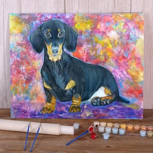 Animal Dachshund Coloring By Numbers Painting Set Oil Paints 40*50 Oil Painting Loft Picture For Kids Wholesale Art