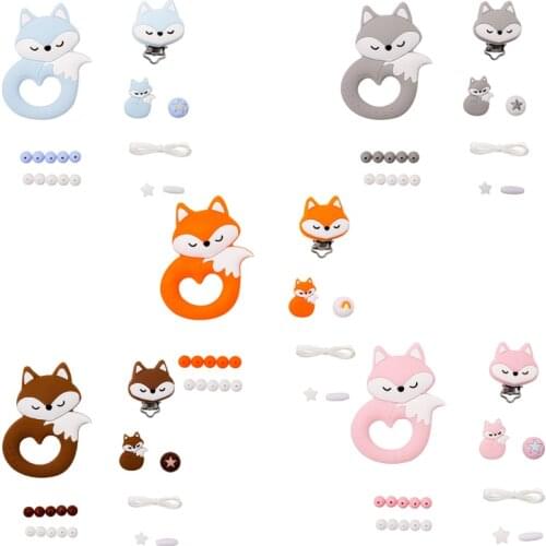 5 Colors Silicone Beads Set Food Grade BPA Free Fox DIY Accessories Set Pacifier Chain Clips Nylon Rope Pacifier chain Clip