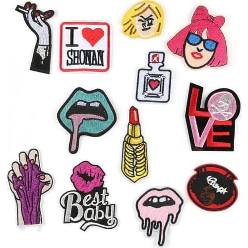 Girl lips lipstick Series For Clothes DIY Iron on Embroidered Patches For Hat Jeans Sticker Sew-on Patch Applique Badge
