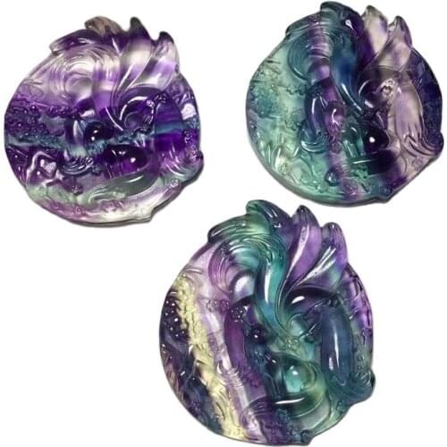 Natural Colorful Fluorite Nine-tailed Fox Stones Carved Crystals Animals Carving Healing Gemstone For Decoration