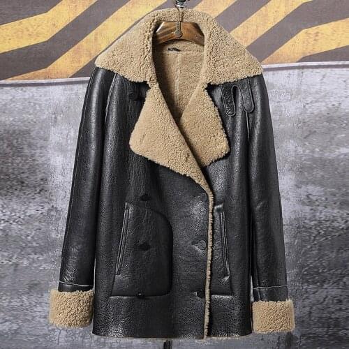 2019 New Mens Sheepskin Shearling Jacket Short Fur Coat Leather Jacket Fashion Loose Thick Winter Mens Coats