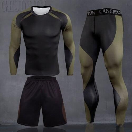 2021 new mens sportswear compression 3D printing sportswear running suit clothes sports jogging training gym fitness track suit