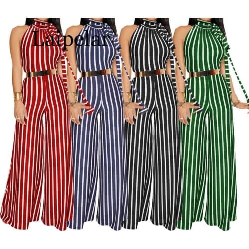 Laipelar New arrival women sexy stripe with bare back wide legged jumpsuits spot