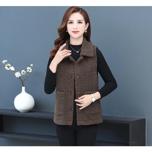 Autumn And Winter Coat Womens Fashion Pocket Lapel Vest New Foreign Style Imitation Lamb Hair Imitation Fur Lady Vest