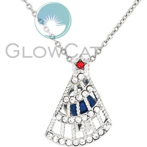 Full Rhinestone Christmas Tree Red Star Beads Cage Locket Pendant Perfume Diffuser Pearl Cage Necklace KK1052