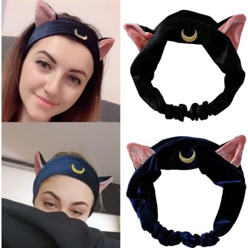 Anime Moon Luna Artemis Cat Ears Headband Headwear Cosplay Props Cute Face Washing Makeup Tool Hair Band Accessories
