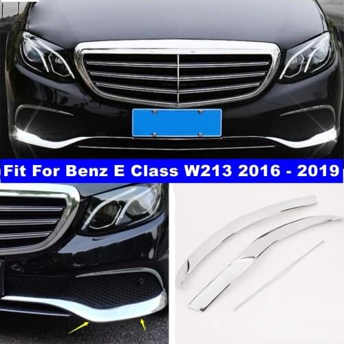 Auto Accessory Front Bumper Stripes + Protector Corner Cover Trim Exterior Refit Fit For Mercedes Benz E CLASS W213 2016 - 2019